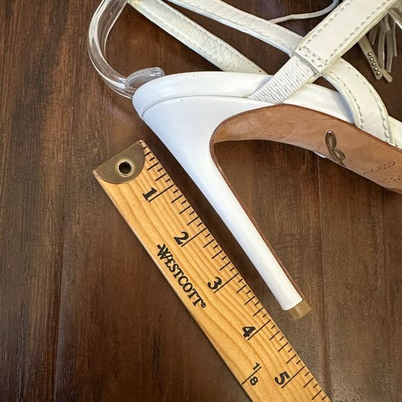 BRIAN ATWOOD Ankle Strap Heeled Sandals Fringes in White Leather - Picture 13 of 13